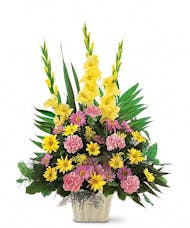 A Funeral Basket in pink & yellow
