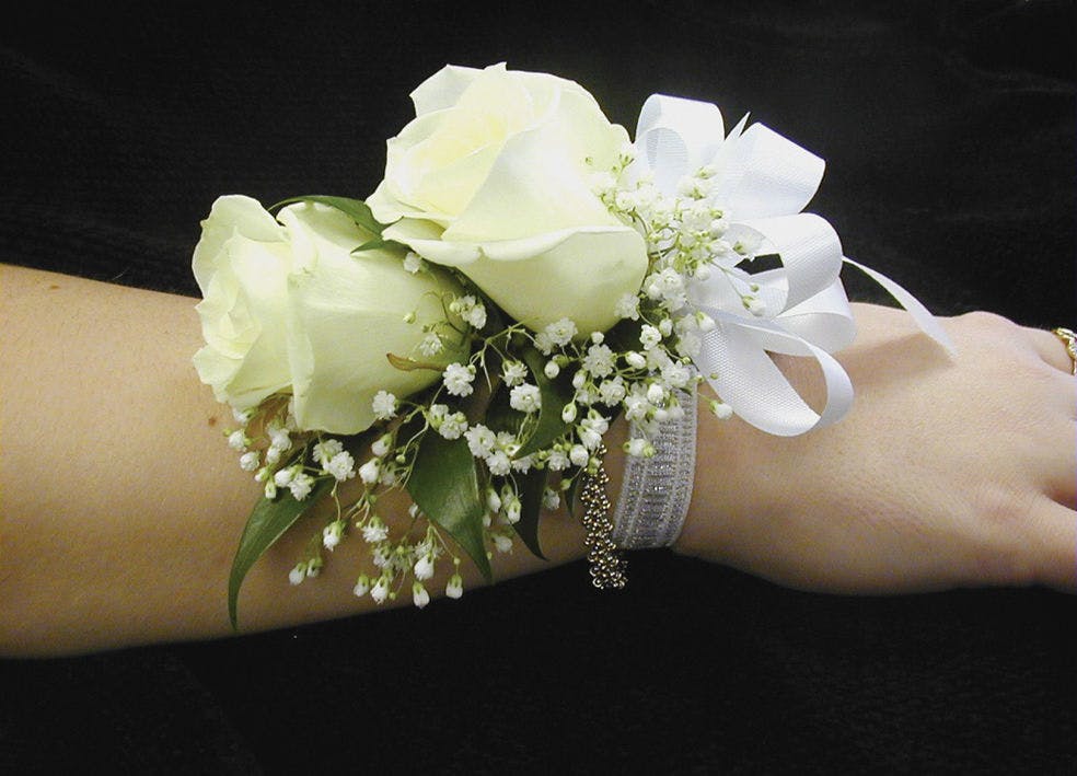 white rose prom corsage